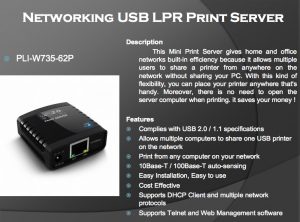 PLI-W735-62P NETWORKING USB LPR PRINT SERVICE